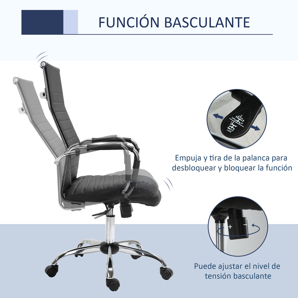 Vinsetto Cadeira de Escritório Ergonômica Giratoria 360° Inclinável com Altura Ajustável Rodas Apoio de Braços 54x62x104-114 cm Preto