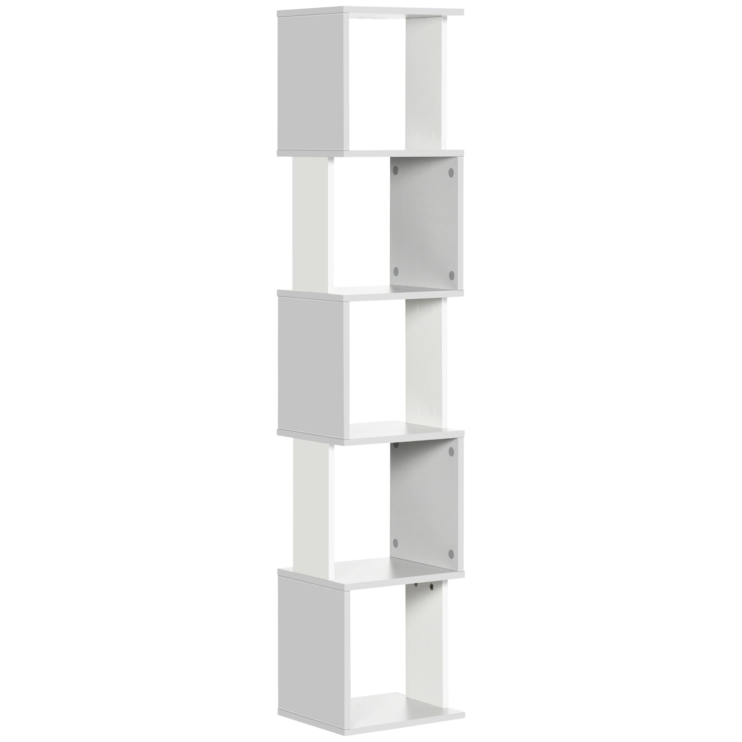 HOMCOM Estante de Livros em Forma de S Estante com 5 Prateleiras Abertas para Sala de Estar Escritório Estúdio Anti-Tombo Carga Máxima 100kg 33x28x161cm Branco e Cinza Claro