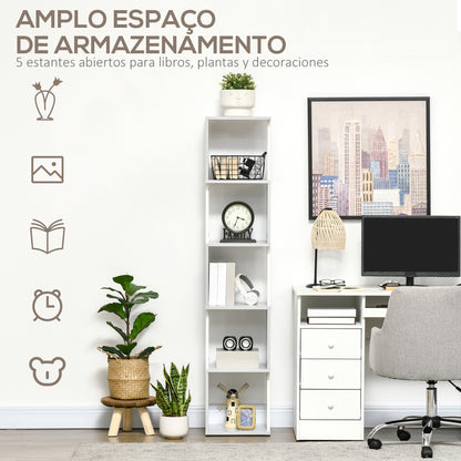 HOMCOM Estante de Livros em Forma de S Estante com 5 Prateleiras Abertas para Sala de Estar Escritório Estúdio Anti-Tombo Carga Máxima 100kg 33x28x161cm Branco e Cinza Claro