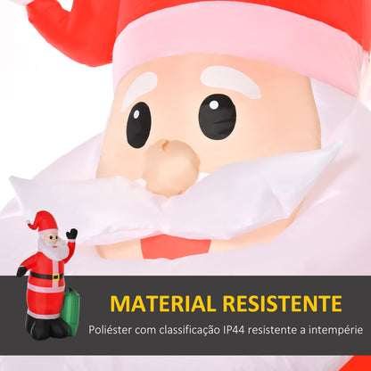 HOMCOM Pai Natal Insuflável com Saco de Presentes 3 Luzes LED IP44 e Inflador Elétrico Decoração de Natal para Interiores e Exteriores 148x85x240cm Vermelho e Verde