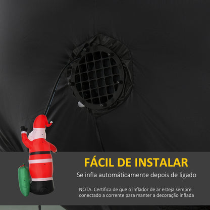 HOMCOM Pai Natal Insuflável com Saco de Presentes 3 Luzes LED IP44 e Inflador Elétrico Decoração de Natal para Interiores e Exteriores 148x85x240cm Vermelho e Verde