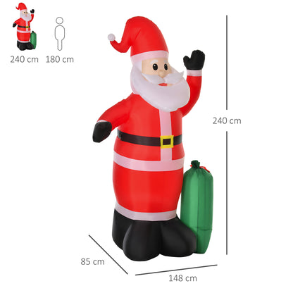 HOMCOM Pai Natal Insuflável com Saco de Presentes 3 Luzes LED IP44 e Inflador Elétrico Decoração de Natal para Interiores e Exteriores 148x85x240cm Vermelho e Verde