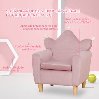 HOMCOM Poltrona Infantil Mini Sofá para Crianças Acima de 3 Anos com Assento Acolchoado Apoio para os Braços e Estrutura de Madeira Carga Máxima 45kg 50x42x58cm Rosa