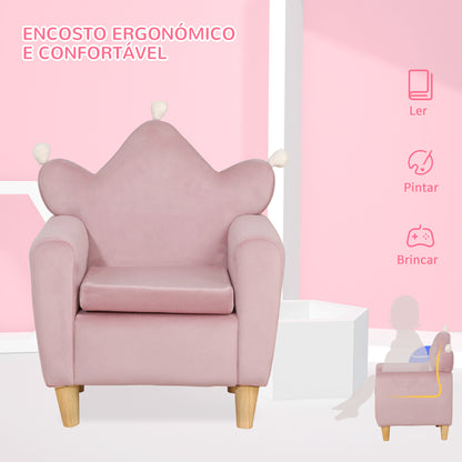 HOMCOM Poltrona Infantil Mini Sofá para Crianças Acima de 3 Anos com Assento Acolchoado Apoio para os Braços e Estrutura de Madeira Carga Máxima 45kg 50x42x58cm Rosa