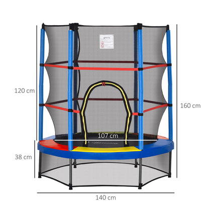 HOMCOM Trampolim Infantil Ø107 cm Trampolim para Crianças de 3-6 Anos com Rede de Segurança Carga 45 kg para Interior Ø140x160 cm Azul