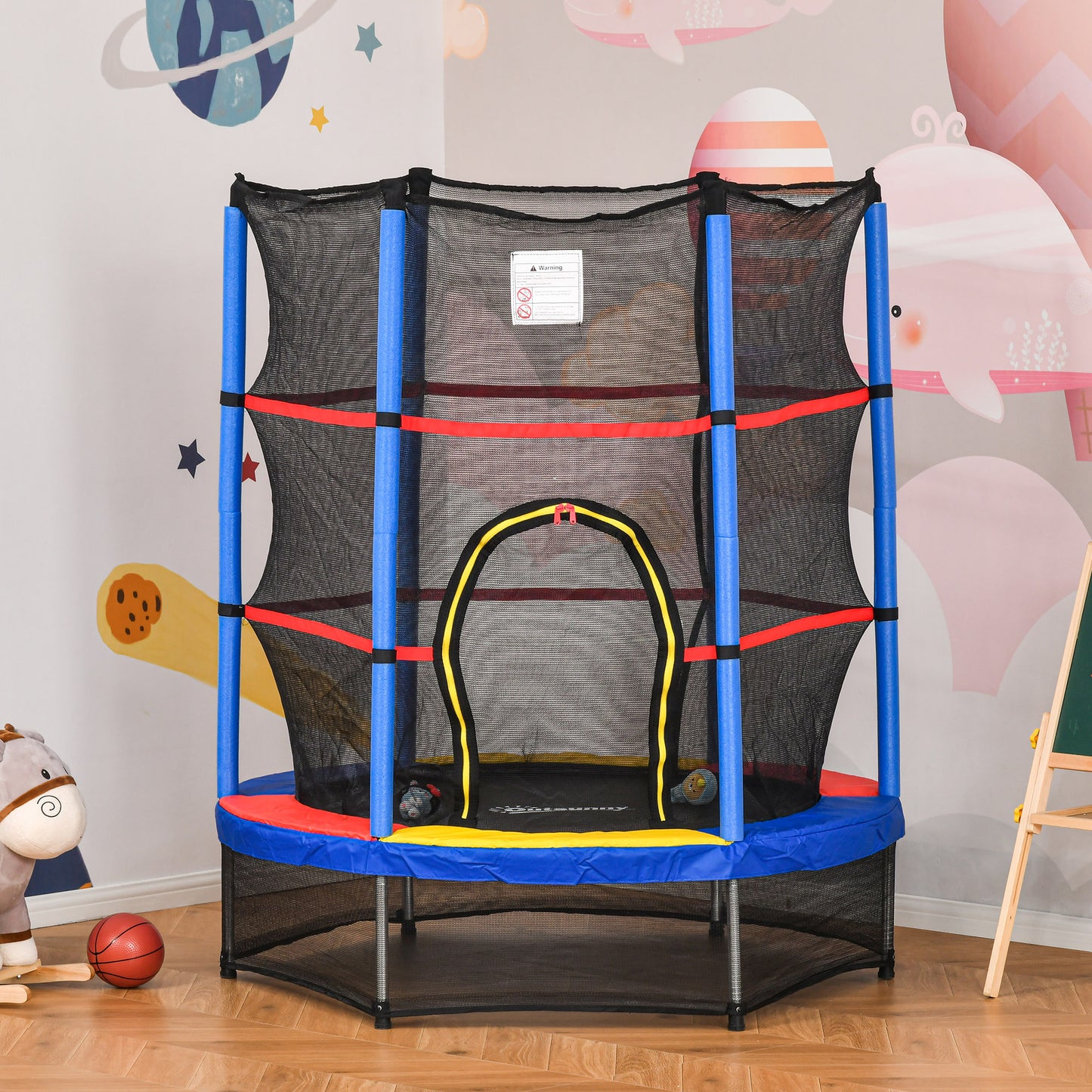 HOMCOM Trampolim Infantil Ø107 cm Trampolim para Crianças de 3-6 Anos com Rede de Segurança Carga 45 kg para Interior Ø140x160 cm Azul