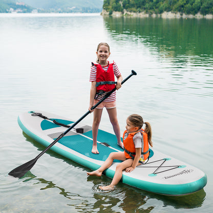 Outsunny Prancha de Paddle Surf Inflável 320x76x15cm Dobrável com Remo de Alumínio Ajustável Desmontável Bolsa de Transporte e Acessórios Branco e Turquesa