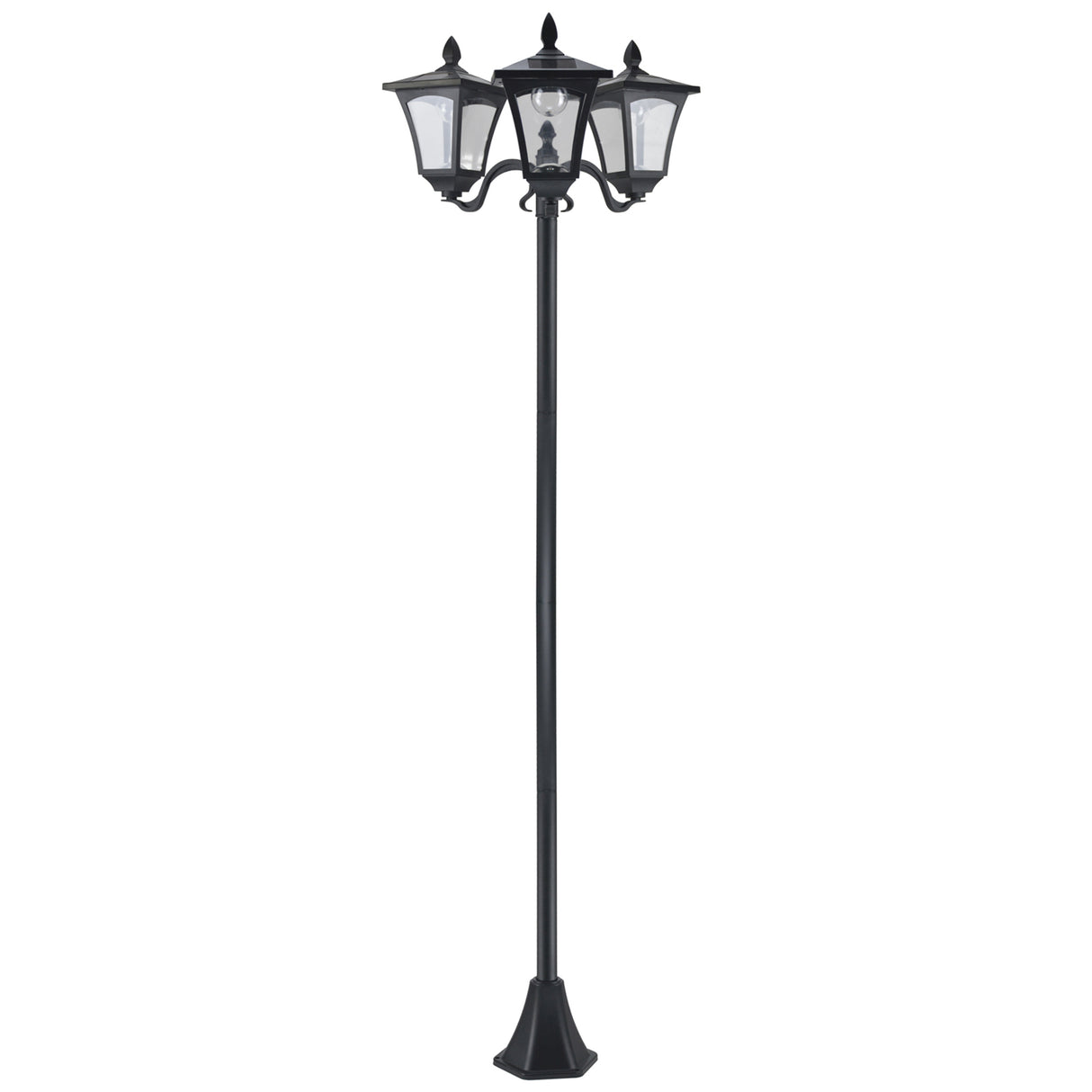 Outsunny Candeeiro Solar de Jardim com 3 Luzes LED Impermeável IP44 Sensor de Noite Candeeiro de Exterior para Terraço Pátio Aço Inoxidável 51,5x47x182,5cm Preto