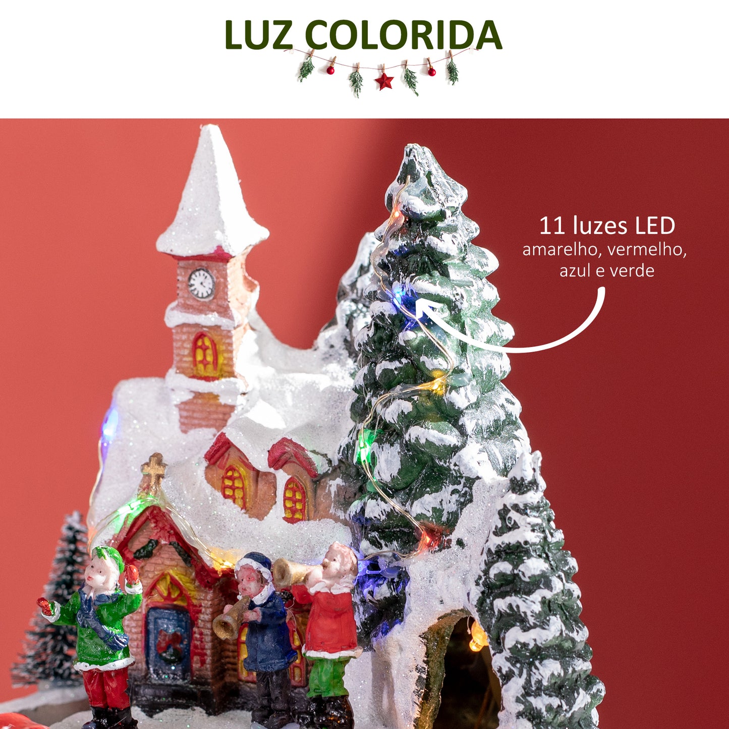 HOMCOM Aldeia de Natal Cena de Decoração Natalícia Iluminada com Luzes LED Trem Giratório e Música Decoração de Natal 20x19,5x20cm Multicor