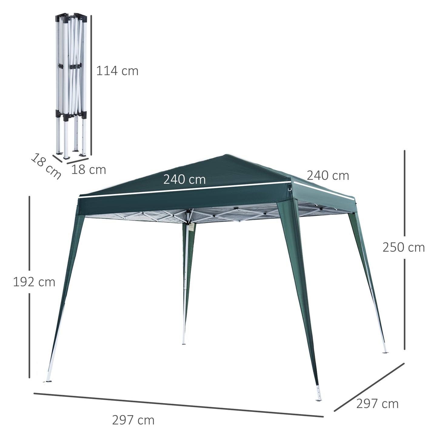 Outsunny Tenda Dobrável 297x297x250 cm Tenda para Jardim Campismo Festas Eventos Aço e Oxford Verde