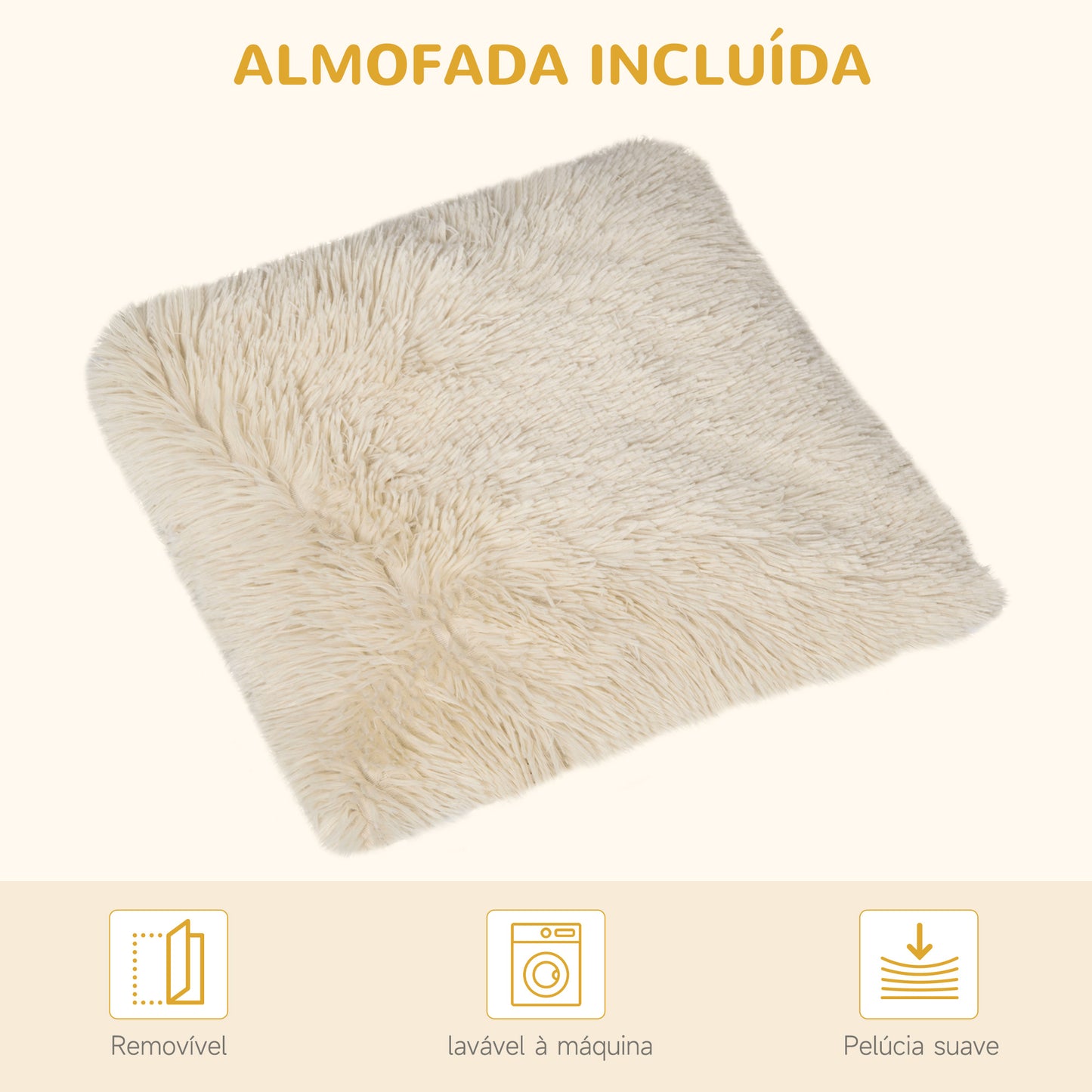 PawHut Casa para Gatos de Madeira e Feltro Casa para Animais de Estimação com Almofada Suave lavável Orifício de Entrada e 2 Alças para Interior 40x39x40cm Madeira e Cinza