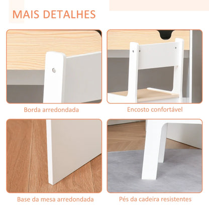 Secretária Infantil com Cadeira - Branco/Castanho - Design Nórdico