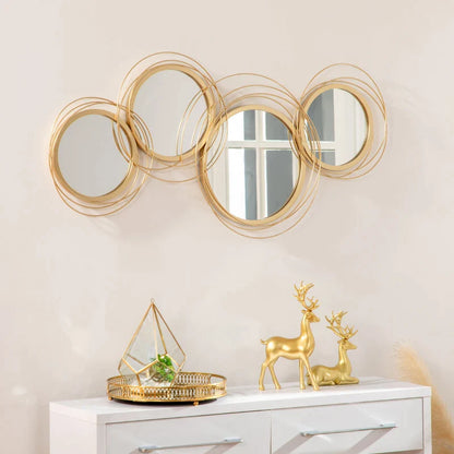 Conjunto de 4 Espelhos de Parede Belle com efeito 3D Dourado - Design Moderno