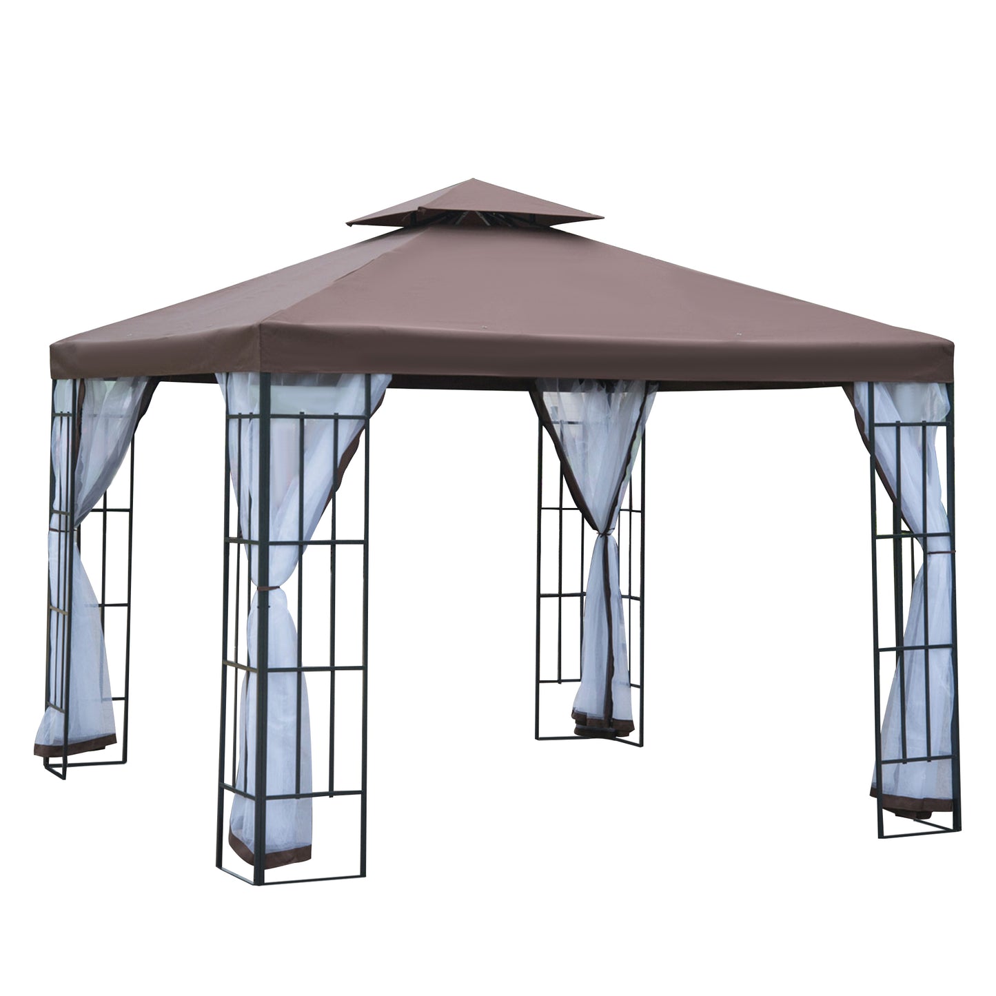 Outsunny Pérgola de Jardim 3x3m Pérgola para Exterior com Duplo Teto de Ventilação 4 Telas Mosquiteiras Laterais Removíveis e Estrutura de Aço com Proteção Solar para Festas Eventos Café