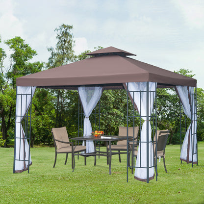 Outsunny Pérgola de Jardim 3x3m Pérgola para Exterior com Duplo Teto de Ventilação 4 Telas Mosquiteiras Laterais Removíveis e Estrutura de Aço com Proteção Solar para Festas Eventos Café