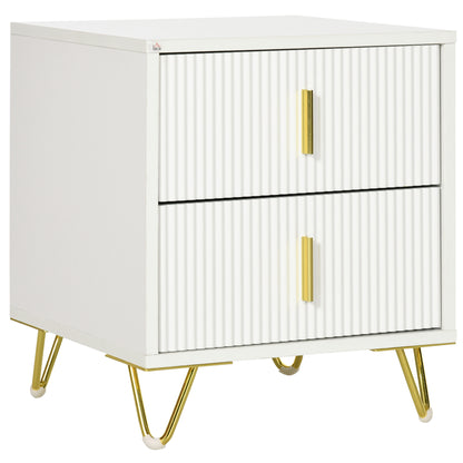 Mesa de Cabeceira "Coimbra" com 2 Gavetas – 40x40x47 cm – Branco e Dourado – Design Moderno