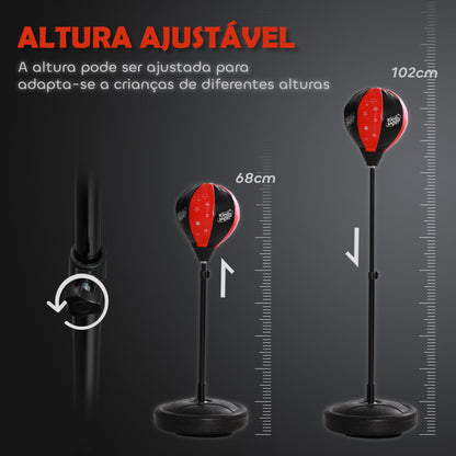 AIYAPLAY Punching Ball para Crianças acima de 5 anos Kit de Boxe para Crianças com Luvas de Boxe Altura Ajustável 68-102 cm e Base Preenchível Vermelho