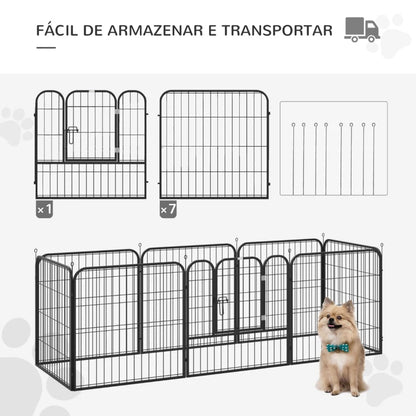 Parque para animais de estimação com 8 Varas Dobrável com Porta e Dupla Trava 79x79cm Preto