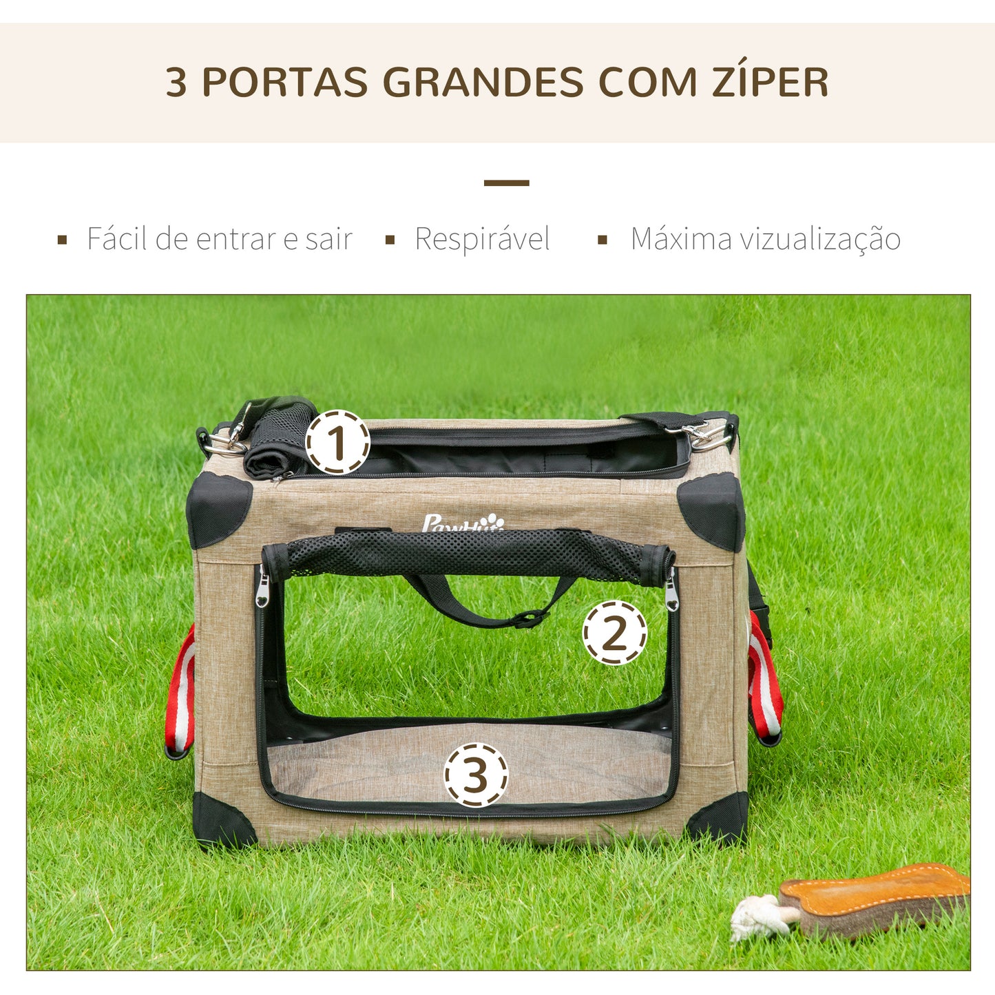 PawHut Mochila Transportadora para Cães e Gatos Pequenos Bolsa de Transporte para Animais de Estimação Dobrável com Almofada Removível e Correia de Transporte Ajustável para Viagem 48,5x33,5x33cm Cáqui e Preto