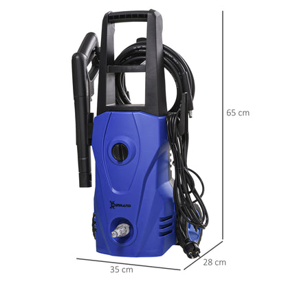 DURHAND Lavadora de Alta Pressão 1600W Caudal 432 L/h Bomba de Alumínio Pressão de 135 Bar Mangueira de 6 m Inclui Garrafas de Sabão Bocal Escova 32x24x65 cm Azul