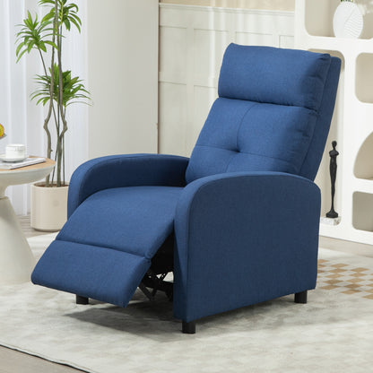 HOMCOM Poltrona Relax Reclinável até 155° Poltrona Reclinável Manual Estofado em Tecido Carga Máxima 150 kg para Pessoas com Altura Inferior 195 cm 67x87x98 cm Azul Escuro