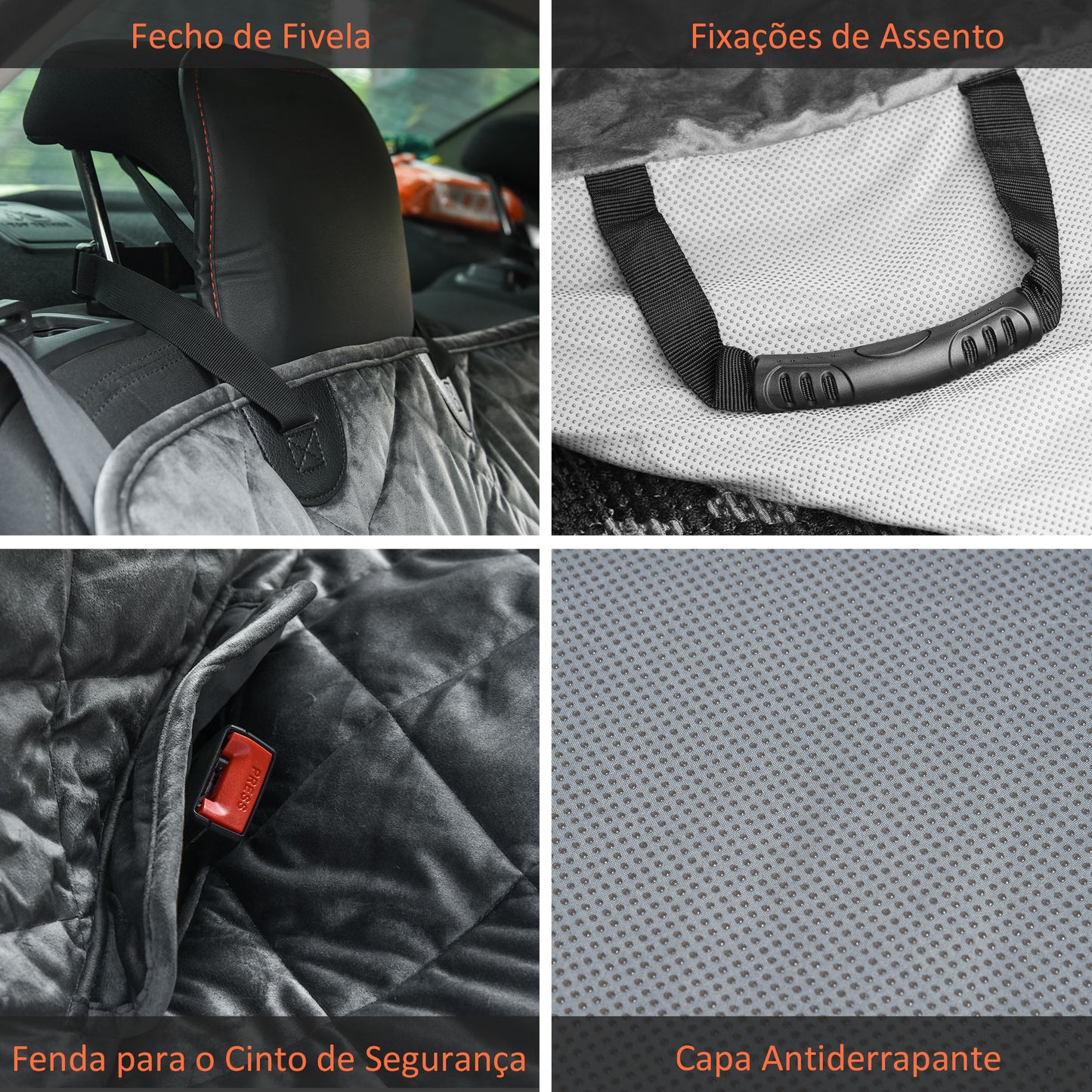 PawHut Capa de Assento de Carro para Cães Coberta Protetora para Animais de Estimação Antiderrapante e Aberturas para Cinto de Segurança Fácil de Instalar e Limpar 160x145cm Cinza