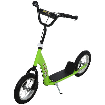 HOMCOM Trotinete para crianças acima de 5 anos Scooter 2 Pneus de borracha inflável com freios Guiador ajustável Plataforma antiderrapante 117x52x80-85cm Verde