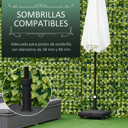 Outsunny Base para Chapéu de Sol com 4 Rodas Bloqueáveis Base para Chapéu de Sol Recarregável de Areia 18 kg ou Água 16 kg para Jardim Pátio 45x45x39 cm Preto