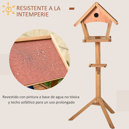 PawHut Casa para Pássaros de Pé de Madeira Maciça 49x45x139cm com Teto Asfáltico Alimentador de Aves Silvestres para Exterior Jardim Natural