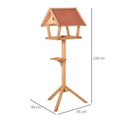 PawHut Casa para Pássaros de Pé de Madeira Maciça 49x45x139cm com Teto Asfáltico Alimentador de Aves Silvestres para Exterior Jardim Natural