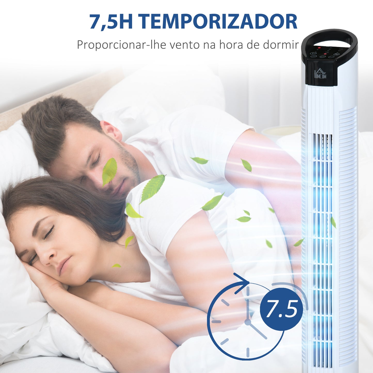 HOMCOM Ventoinha de Coluna 50W com Controlo Remoto 3 Velocidades Ecrã LCD Temporizador 7,5h e Oscilante 70° Ø20x78,5 cm Branco