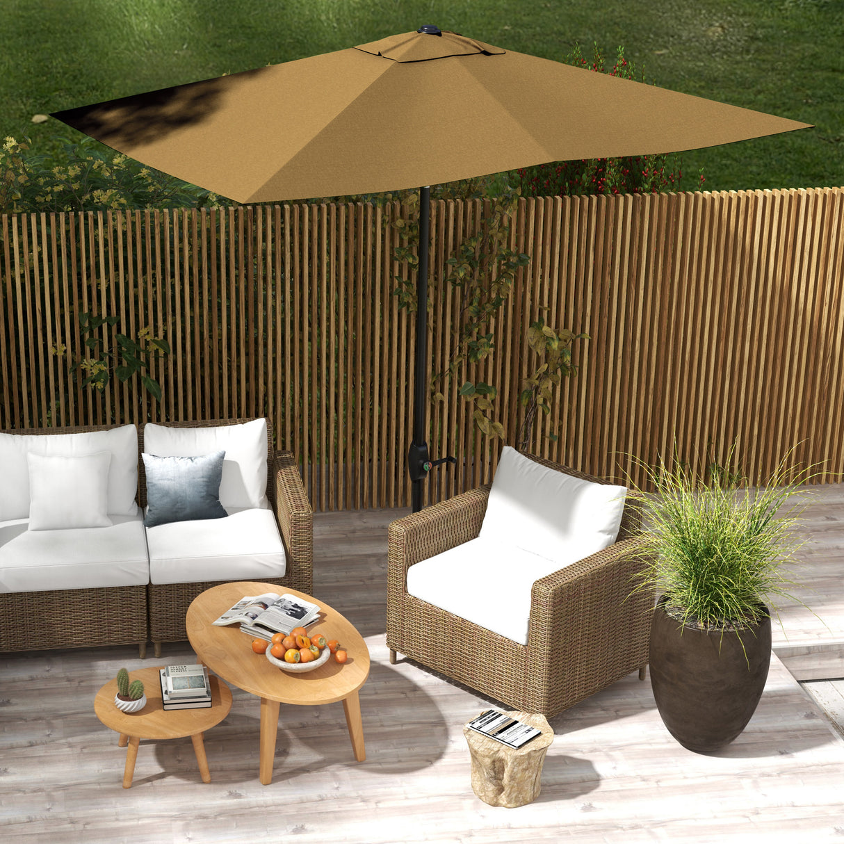 Outsunny Chapéu de Sol de Jardim 200x300x248 cm Proteção UV50+ Chapéu de Sol de Alumínio Inclinável com Teto de Ventilação e Manivela para Terraço Varanda Exterior Café