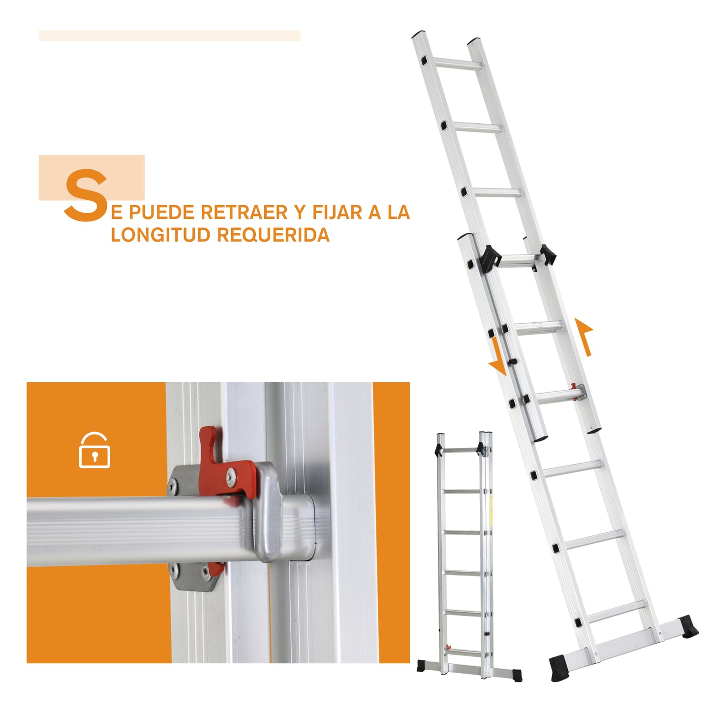 HOMCOM Escada de alumínio com estrutura triangular de tesoura dobrável portátil 2 maneiras de usar o trilho de articulação antiderrapante para pés Max. 150kg Altura 160-249cm Prata