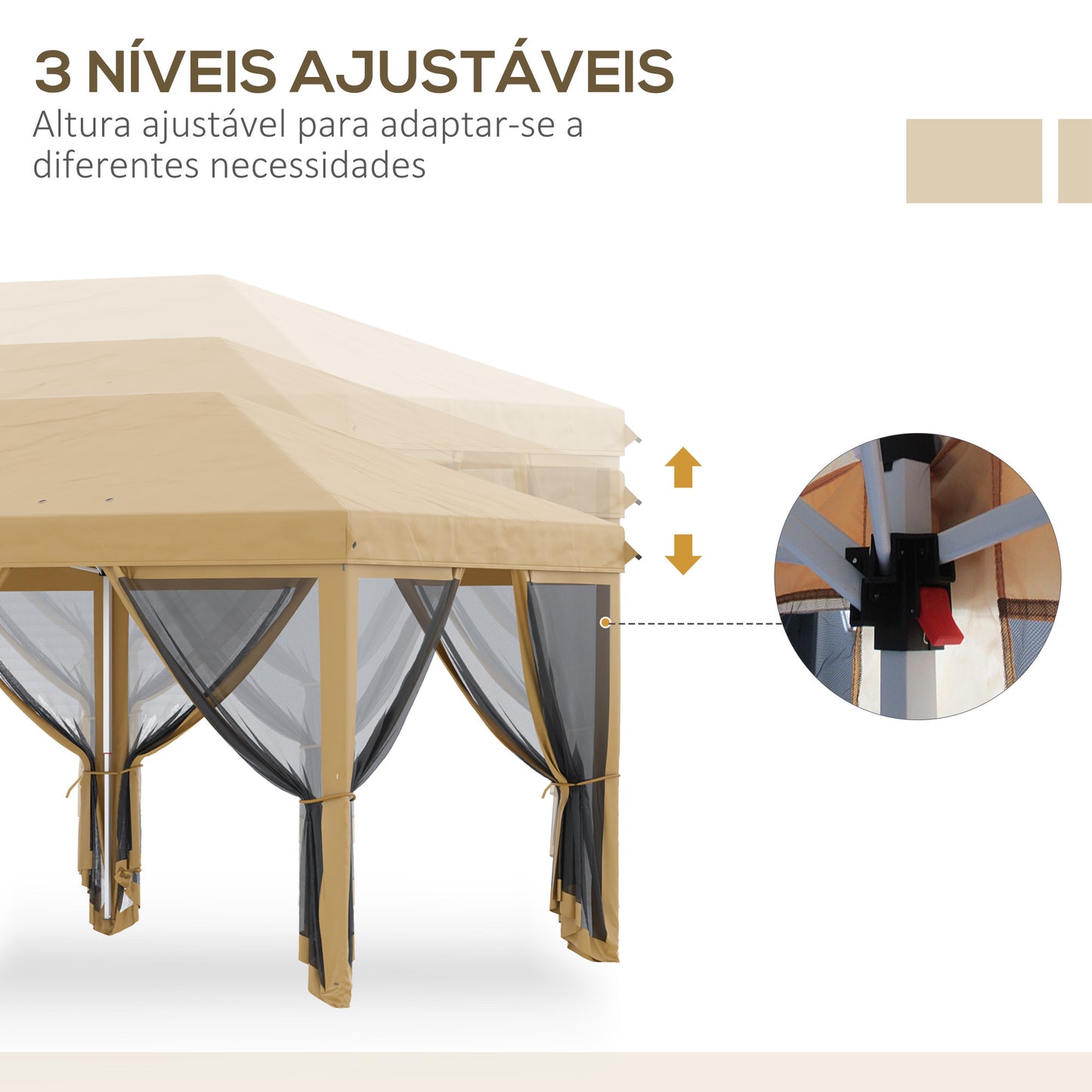 Outsunny Tenda para Festas 6x3 m Tenda de Jardim com 6 Mosquiteiros Bolsa de Transporte e Estrutura de Aço para Campismo Festas Bege