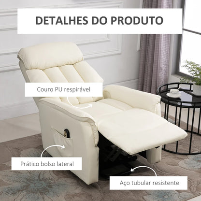 Poltrona Relax Elevatória com Reclinação Sawer - Bege - Design Moderno