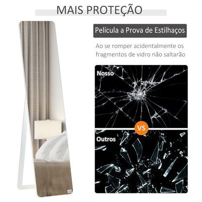 HOMCOM Espelho de Pé de Corpo Inteiro Retangular Espelho de Parede com 2 Formas de Uso Estrutura de Madeira de Pinho para Dormitórios Sala de Estar Corredor 37x43x156cm Branco