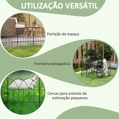 Outsunny Cercas de Jardim 205x45,5 cm Conjunto de 5 Cercas Decorativas para Jardim de Metal Combinação Livre Barreira para Animais para Terraço Pátio Relva Preto