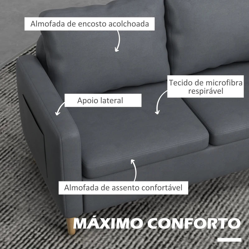 Sofá Outa de 2 Lugares Estofado em MicroFibra com 2 Bolsos Laterais - Design Moderno