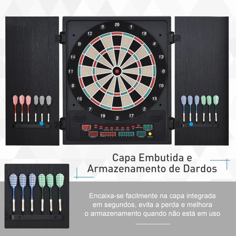 Alvo eletrônico digital para até 8 jogadores com 12 dardos e 30 pontas com portas de tela de LED 27 jogos diferentes 51x6,5x57 cm Preto