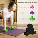 SPORTNOW Jogo de Halteres 2x1 kg 2x2 kg 2x3 kg Conjunto de Halteres Hexagonais com Suporte de Armazenamento para Exercício Treino em Casa Ginásio Multicolor