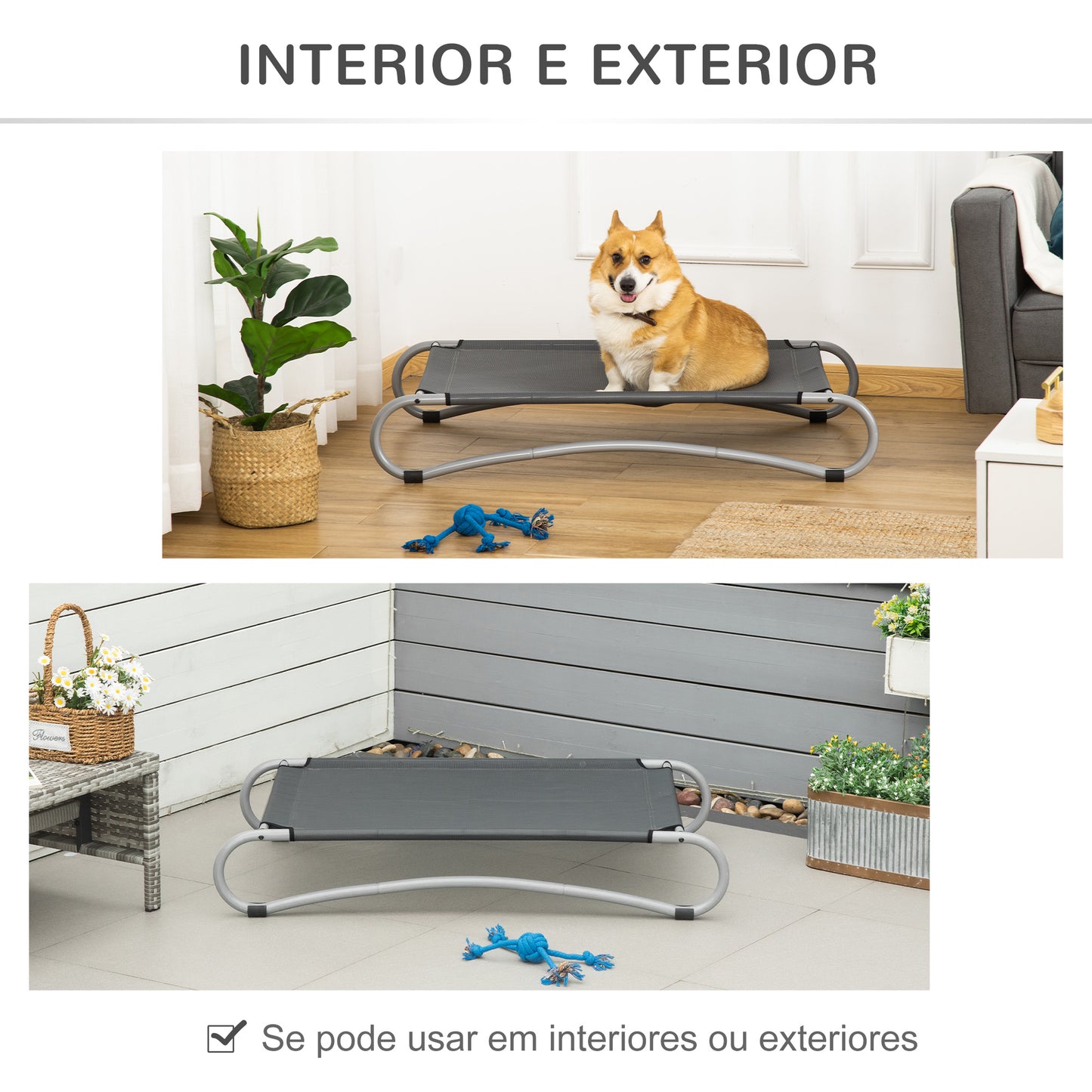 PawHut Cama Elevada para Cães Pequenos Médios Cama para Animais de Estimação com Tecido de Malha Respirável Estrutura Curvada de Aço para Interior e Exterior 110x60x20cm Cinza