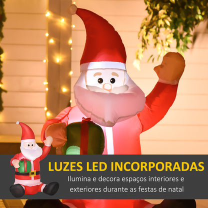 HOMCOM Pai Natal Insuflável de 1,2 m com Presente Decoração de Natal Iluminação LED 70x50x120cm Multicolorido