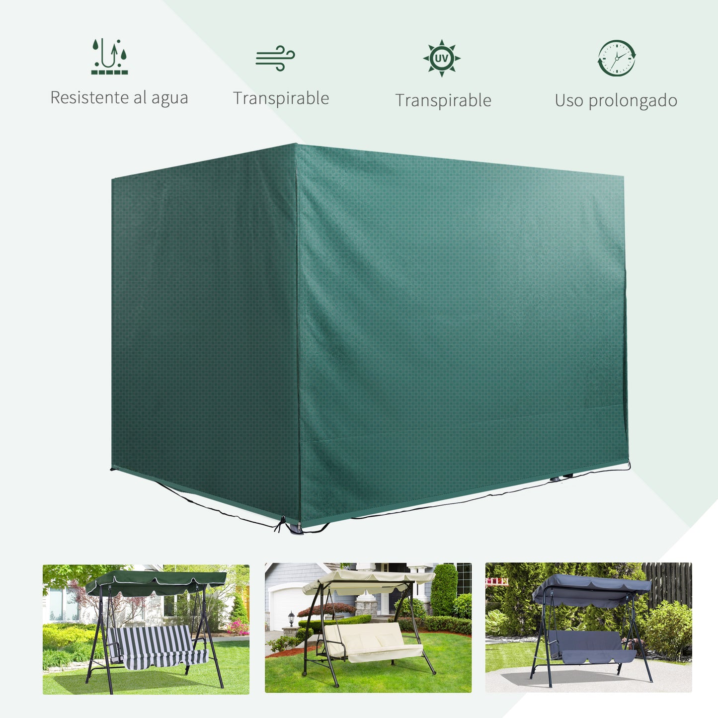 Outsunny Capa Protetora para Baloiço de Jardim de 3 Lugares 215x155x150cm Impermeável com Zíper Cobertura para Móveis de Exterior Verde