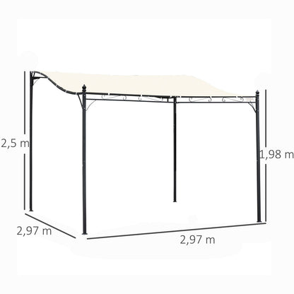 Outsunny Pérgola de Jardim 3x3m Pérgola Montada na Parede com Toldo e 16 Orifícios de Drenagem para Pátio Terraço Metal e Poliéster 180 g/m² Resistente Creme