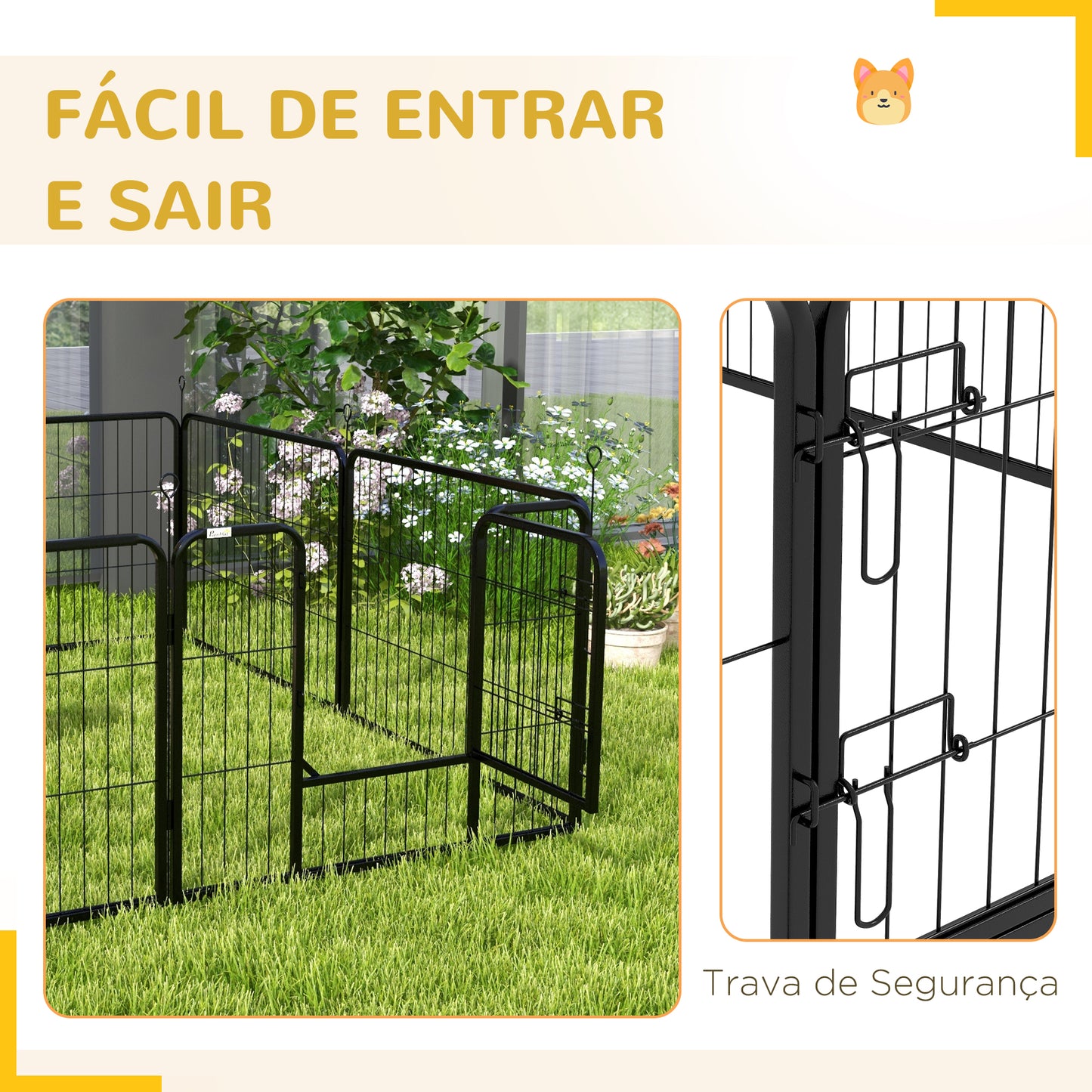 PawHut Parque para Animais de Estimação 8 Paineis 80x60cm Gaiola para Cães de Metal com Porta e Dupla Fechadura Cerca de Treinamento para Jardim Preto