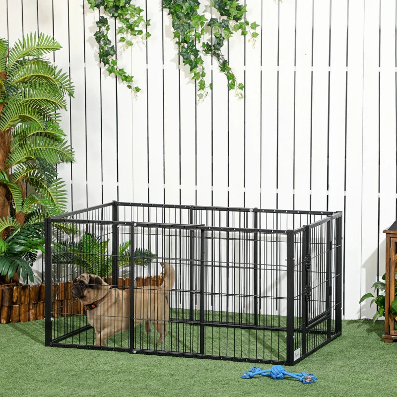 PawHut Parque para Cães de 6 Painéis Gaiola de Metal para Animais de Estimação com Largura Ajustável e Estrutura de Aço 82,5-150x79x61 cm Preto