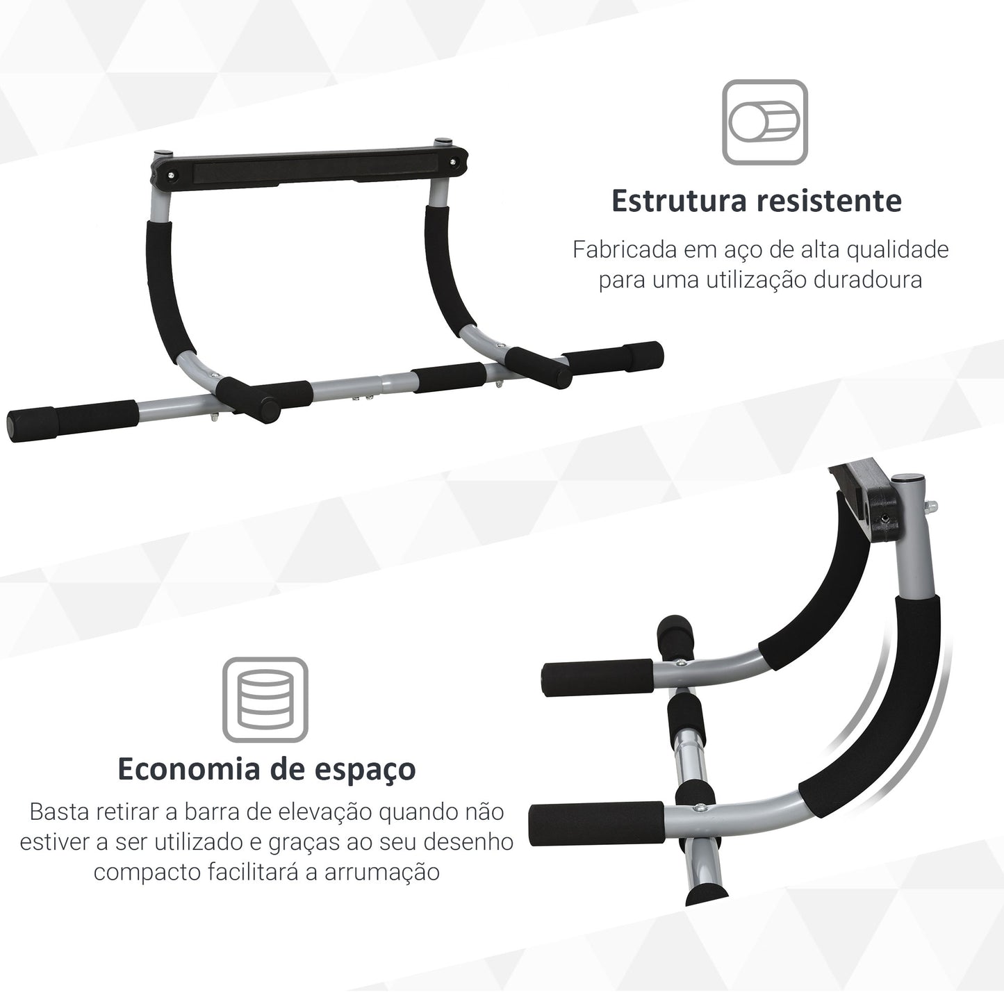 HOMCOM Barra de Elevação para Porta Barra de Pull Up para Exercícios de Treino em Casa Carga Máxima 110 kg 92x40x17 cm Preto