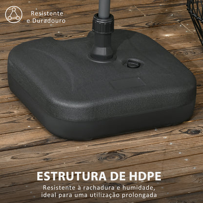 Outsunny Base para Chapéu de Sol Suporte para Chapéu de Sol Recarregável com Água ou Areia HDPE 46x45x26cm Preto