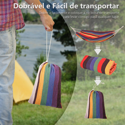 Outsunny Rede Suspensa de Algodão 290x150 cm Carga 150 kg Portátil Individual com Bolsa de Transporte Multicolor