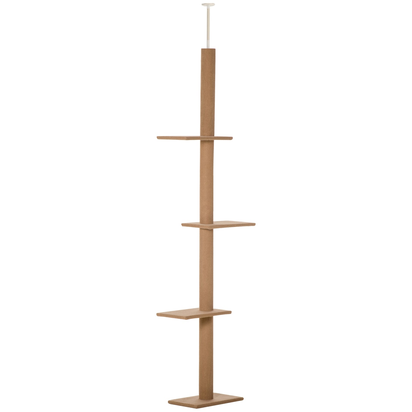 PawHut Arranhador para Gatos de Chão ao Teto 43x27x228-260 cm Torre para Gatos com Altura Ajustável 4 Plataformas e Poste de Sisal Marrom Claro